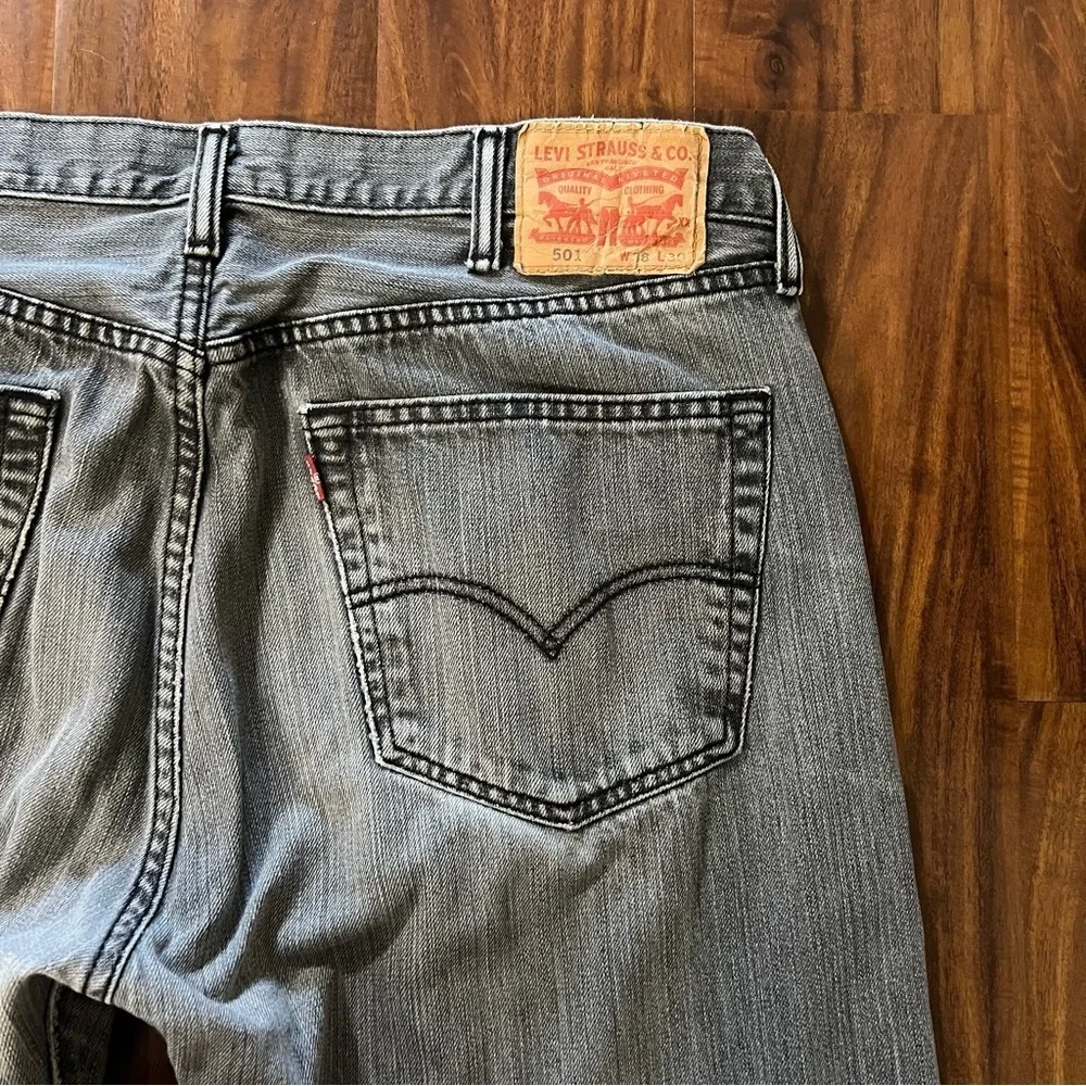 Levi’s 501 Straight Leg Faded Black Button Fly Jeans size 38 x 30